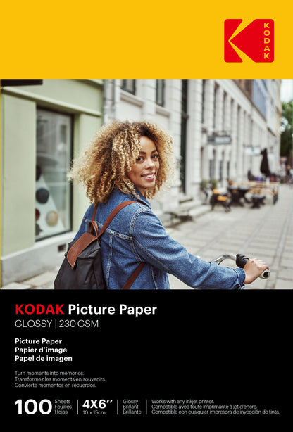 Kodak Picture Paper  Glossy  230 gsm  4R  - 4 "x 6"  Size x 100 Sheets