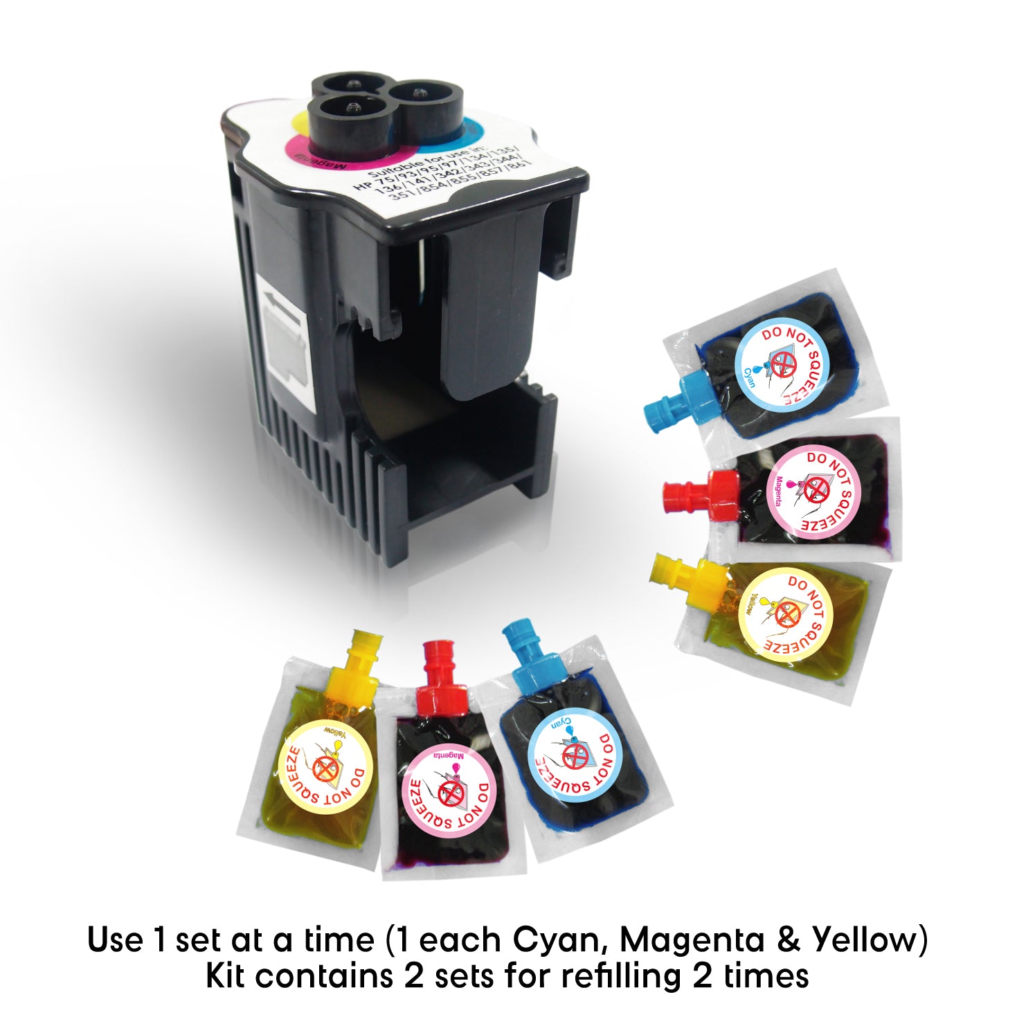 Refill kit for 123 Color  Ink Cartridge - Can be refilled 6 times with this Kit
