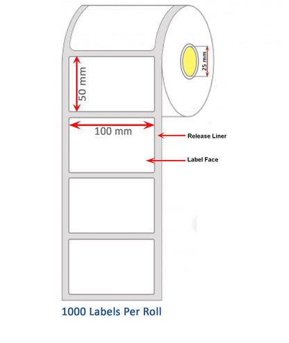 Direct Thermal Barcode Label 100mm x  50mm x 1.5 " core - 1000 labels per roll for Barcode Printers