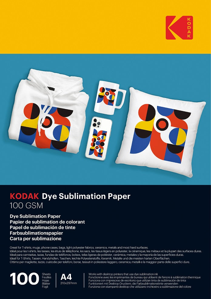 Kodak Sublimation Transfer Paper A4  100 GSM For T-Shirt, Mugs & Banners - 100 Sheets Pack