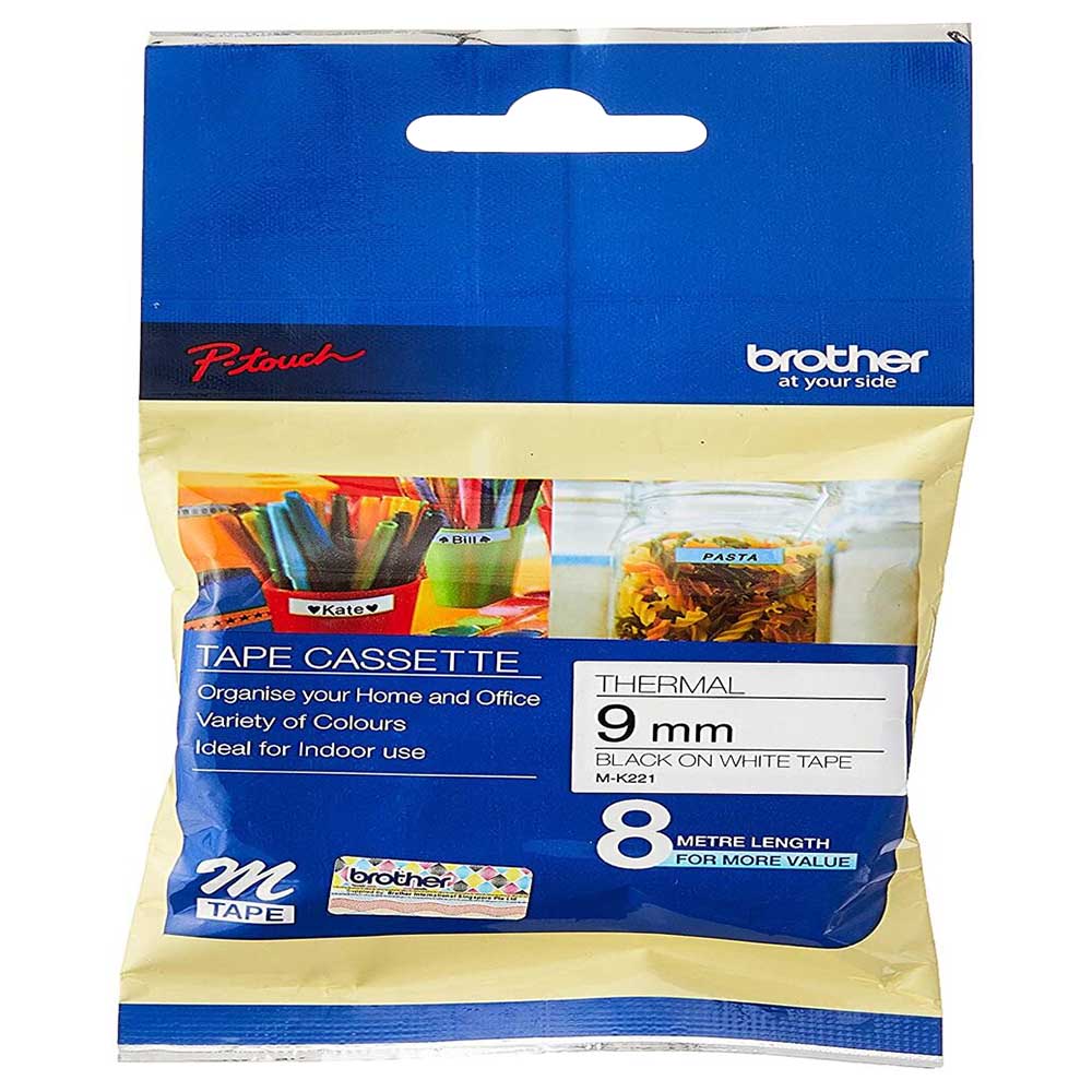Brother M-K221  9mm x 8 meter Thermal M Tape Cartridge for Brother P-Touch Label Printers