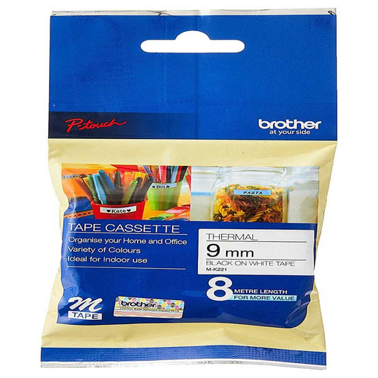 Brother M-K221  9mm x 8 meter Thermal M Tape Cartridge for Brother P-Touch Label Printers