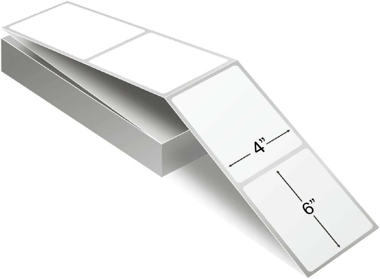 SKY  4" x 6"   - 500 Labels Fanfold Direct Thermal Labels with Perforations -  White Mailing Labels